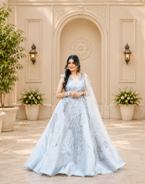 Celeste Blue Embroidered Designer Gown Set